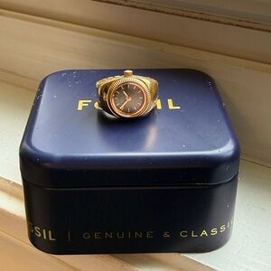 Women's Two-Hand Gold-Tone Stainless Steel Ring Watch Green Face